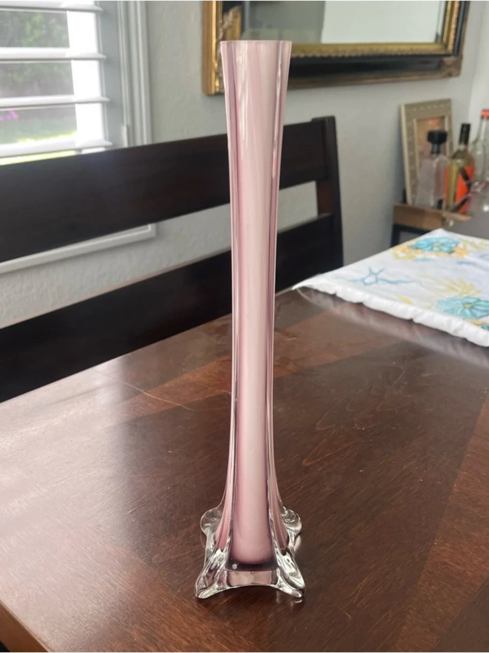 Vtg Pale Pink Glass Elephant Foot Tall Swung Bud Vase - Elegant Tall Home Accent